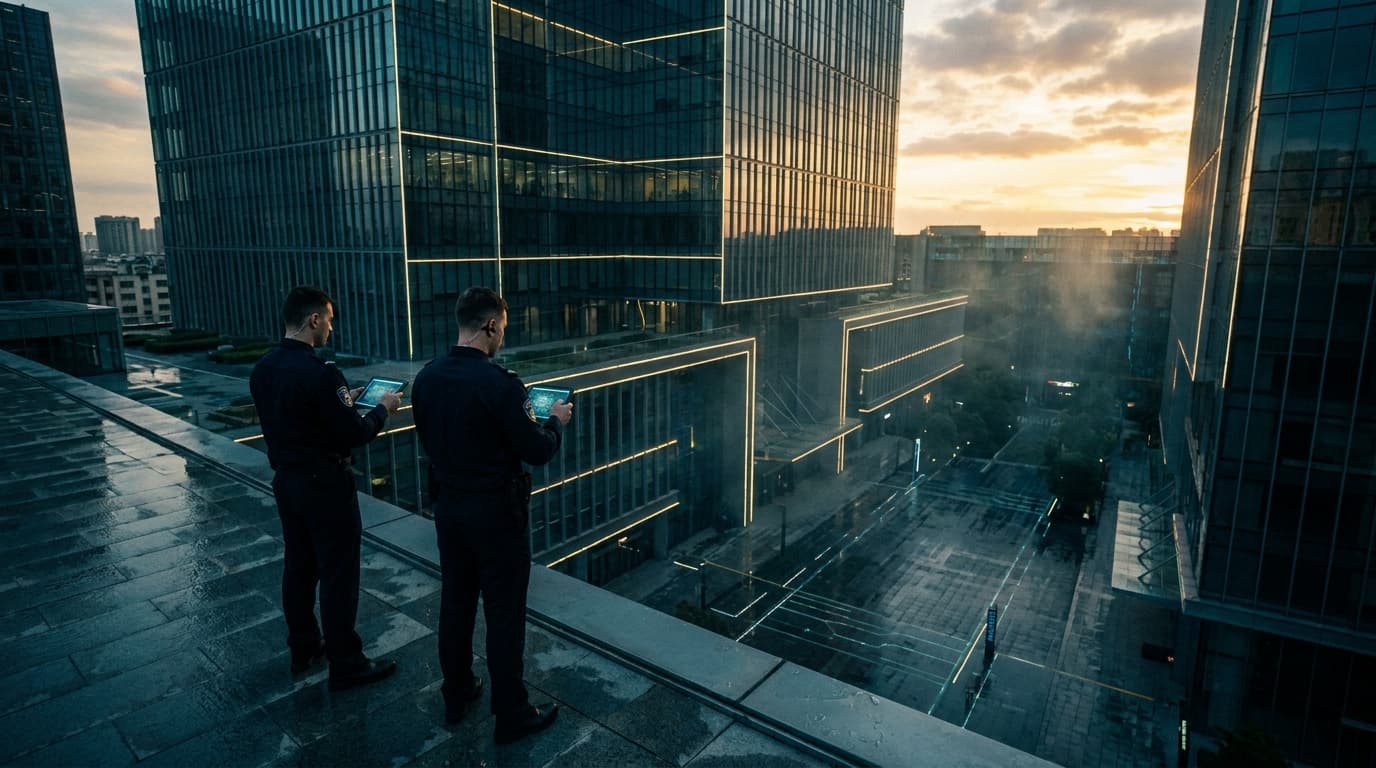 Modern corporate skyscrapers representing secure facilities and corporate integrity